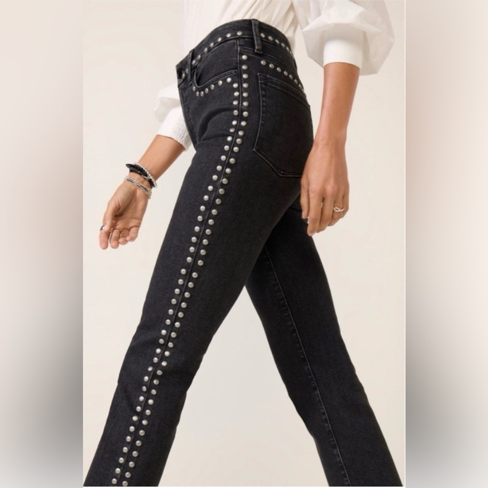 Good American Black Studded Straight Leg Jeans